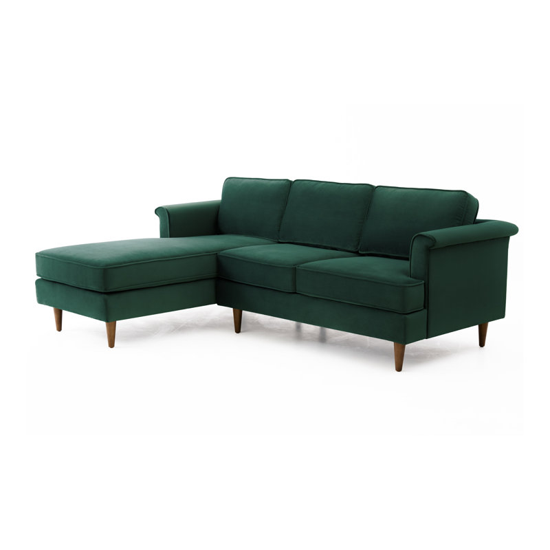 Canapé et chaise longue en velours de 86,6 po Demeter, Velours vert forêt, Face à la gauche