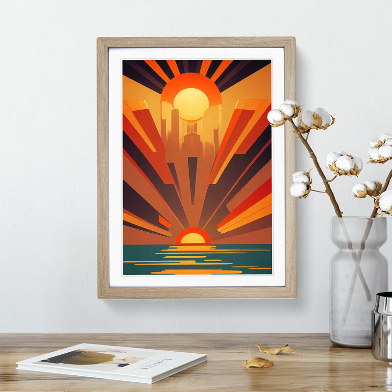 Ocean Sunset No.1 Framed Print, 64cm H x 46cm W x 2cm D, Oak