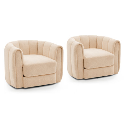 Modern Swivel Barrel Accent Chair. 360° Fabric Upholstered Armchair with Striped Backrest & Plush Padding