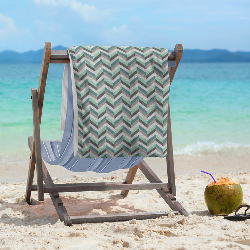 Serviette de plage à chevrons, Vert/gris