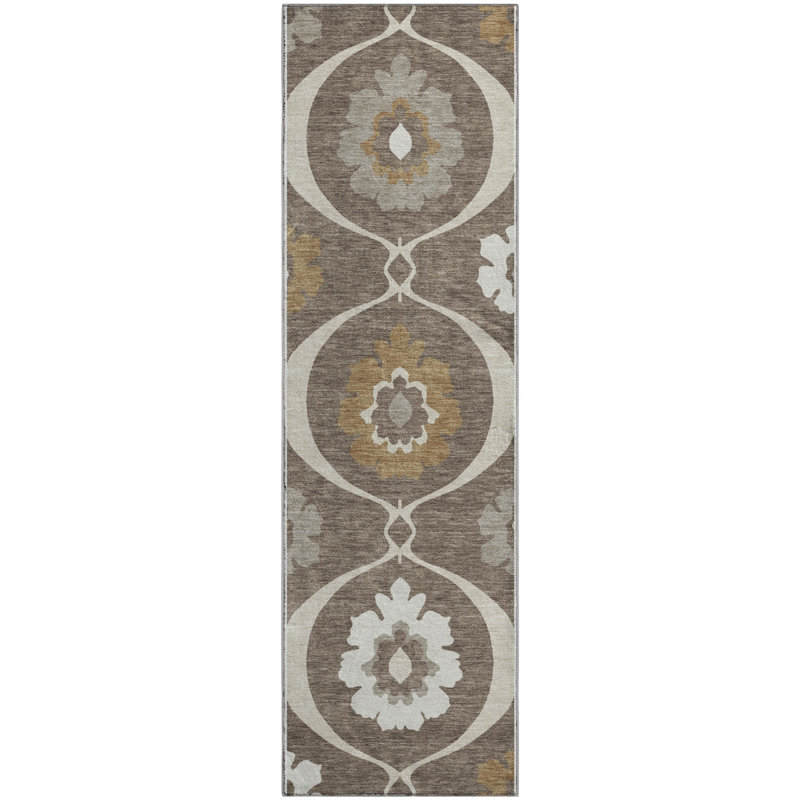 Premium Machine Washable Prisco Brown Rug, Runner 2'3" x 7'6"
