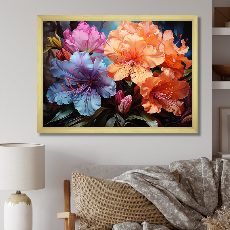 Éclat d'hibiscus de couleur tropicale II, H 12 po x l 20 po x P 1 po, Cadre doré simple