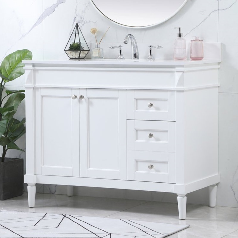 Readington 42'' Single Bathroom Vanity with Engineered Marble Top, White, 42"