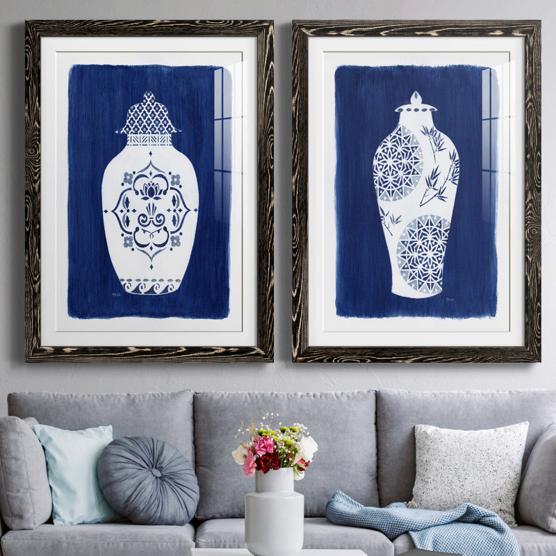 Sapphire Urn I - ensemble de 2 reproductions d'art, H 31,5 po x l 47 po x P 1,5 po, H 31,5 po x l 47 po x P 1,5 po, Blanc