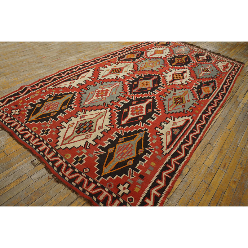 Flatweave Wool Geometric Area Rug in Pink