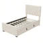 Lit plateforme simple tapissier en tissu de lin avec lit gigogne et tête de lit ajustable rembourrée, sans sommier tapissier-753514424