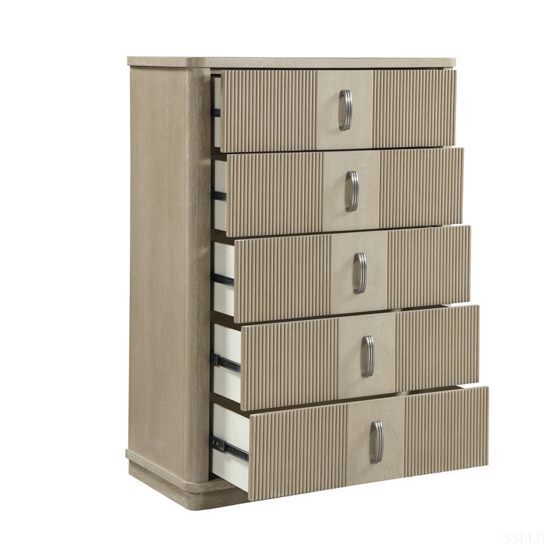 Commode de rangement moderne à 5 tiroirs avec commode de rangement à 5 tiroirs de finition brun clair