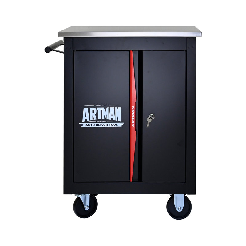 Armoire à outils Artman avec plateau en acier inoxydable, rangement verrouillable et système de liaison modulaire - noir et rouge