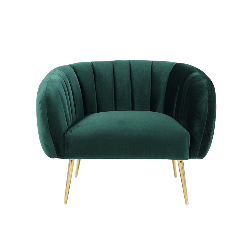 Hilda Velvet Accent Chair, Gold, Green Velvet