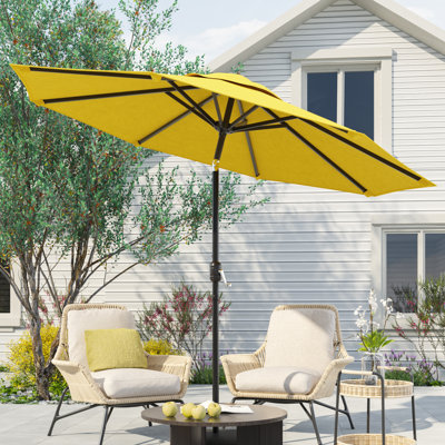 Parasol de patio 9 pi avec cadre en métal robuste à 8 nervures