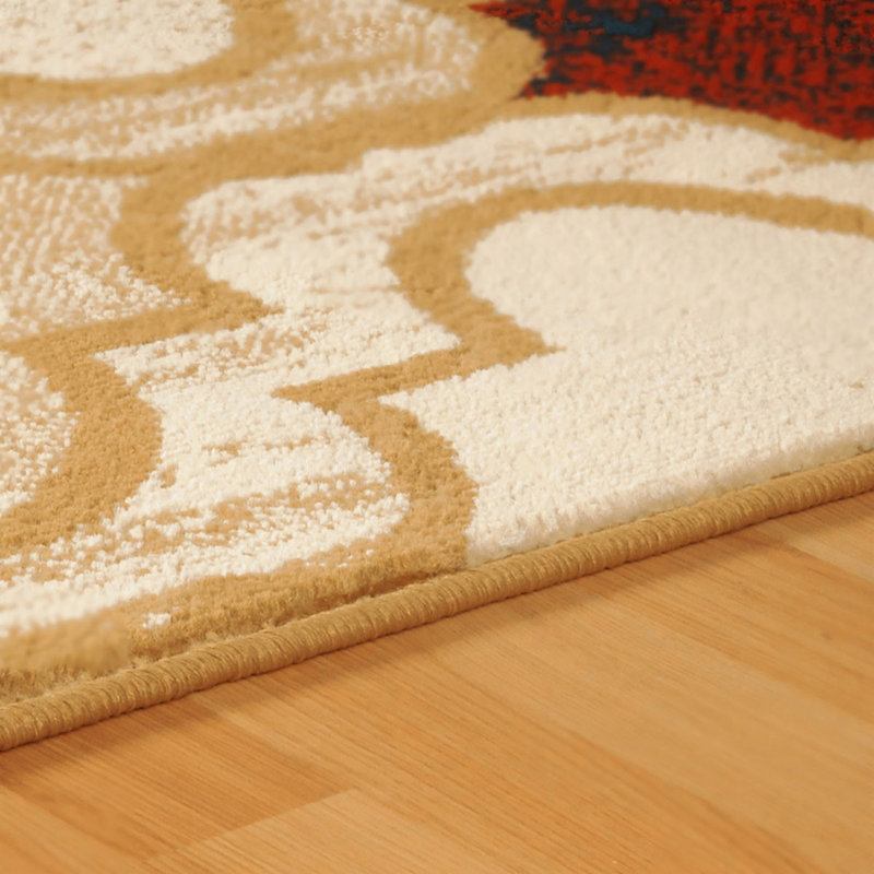 Tapis beige tissé à la machine à motif de quadrilobe 5 pi x 8 pi