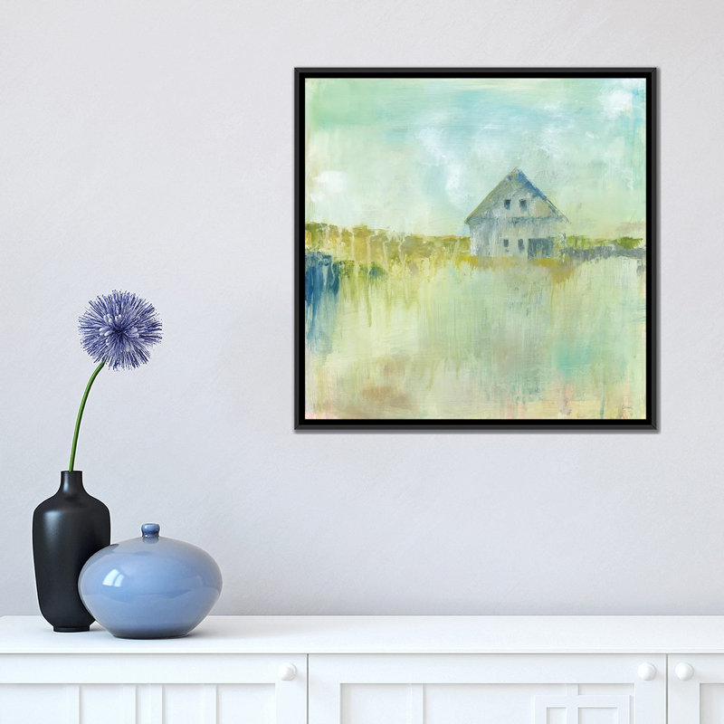 « travers the fields », reproduction sur toile, H 18 po x l 18 po x P 1,5 po, Toile avec cadre noir, Pas de tapis