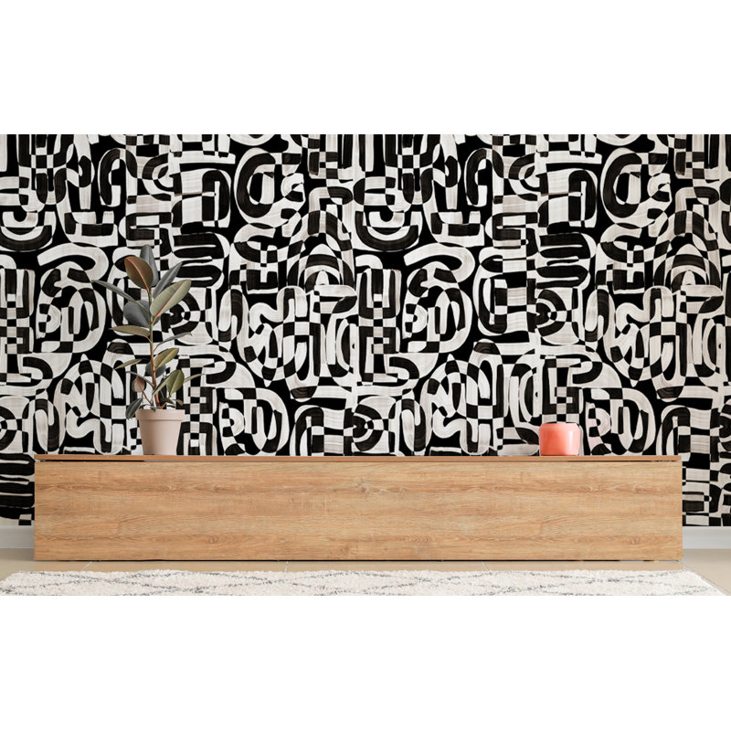 Abstract Wallpaper, 24' L x 36" W, Black/White