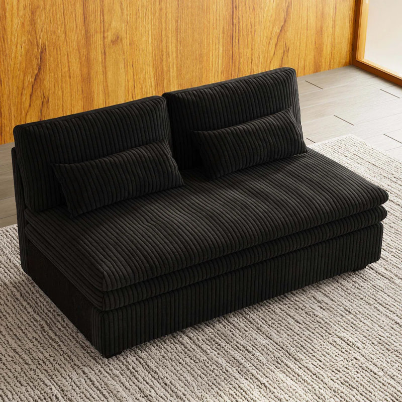 Manuel Corduroy Armless 2-Seat Module, Black