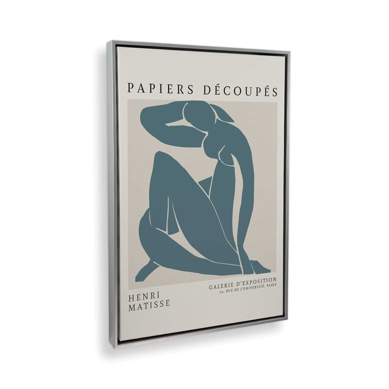 Matisse's Nude II en bleu minuit, H 12,75 po x l 8,75 po x P 1,75 po, Cadre flottant en chrome poli