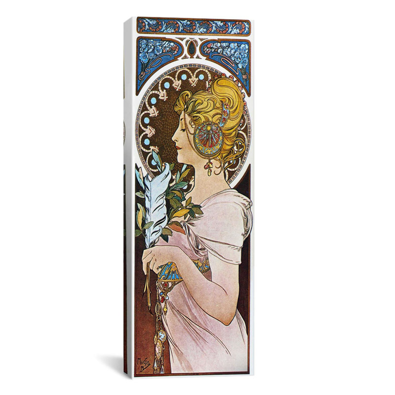 "the pen, 1899" par alphonse mucha, impression sur toile tendue, H 12 po x l 36 po x P 0,75 po