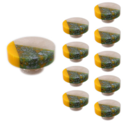 Ceremic Round knob 1.5 in. Off White & Green Cabinet Knob