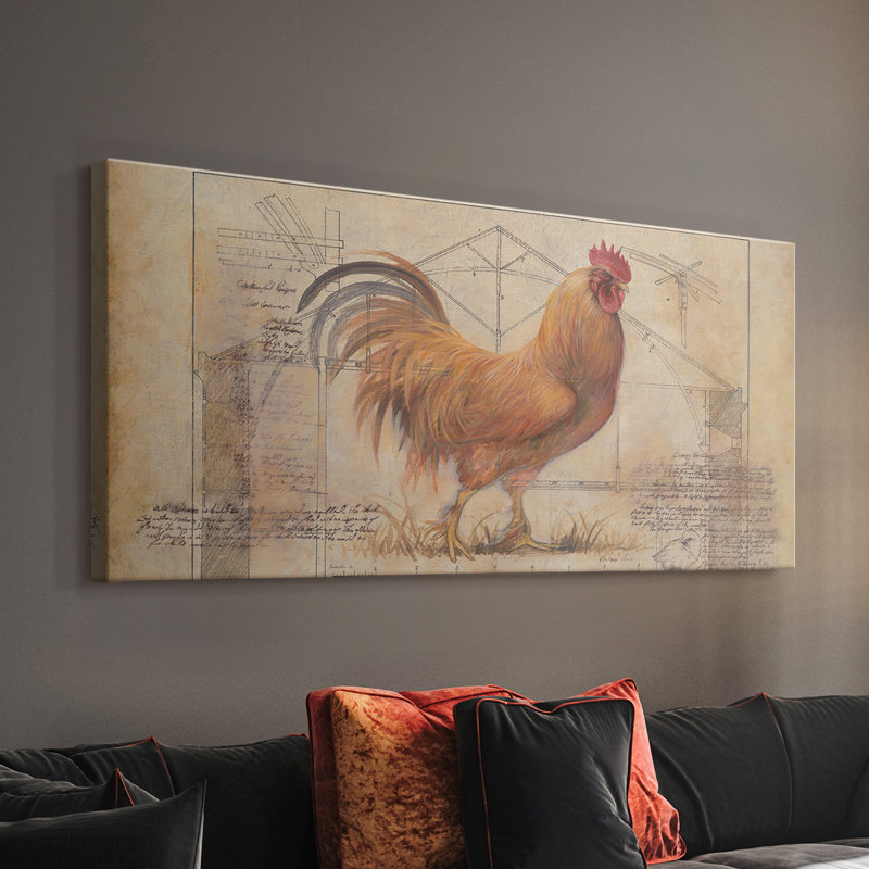 Rustic Fowl I - Toile tendue avec châssis - Prêt à accrocher, H 16 po x l 32 po