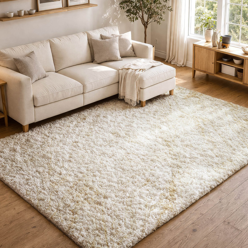 Tapis à poil long de qualité supérieure lavable à la machine ADS640, Ivory, 5' x 7'6"
