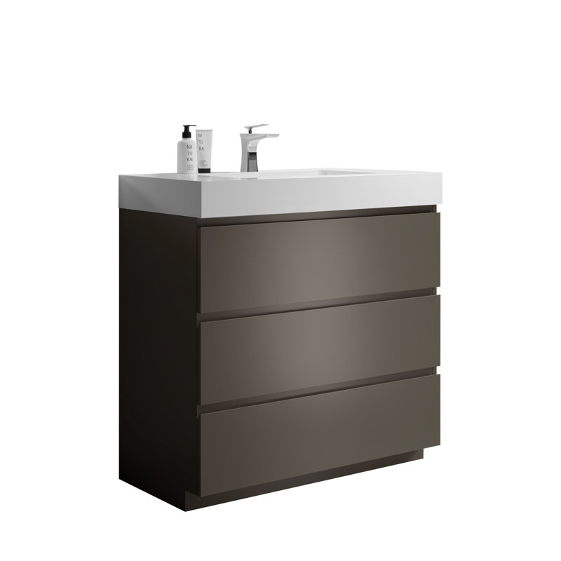 Meuble-lavabo 36 po avec lavabo, Blanc, Gris