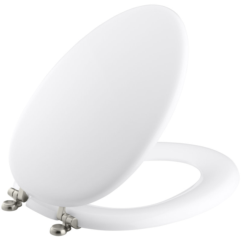 Kathryn Elongated Toilet Seat, Biscuit, Vibrant® Brushed Nickel