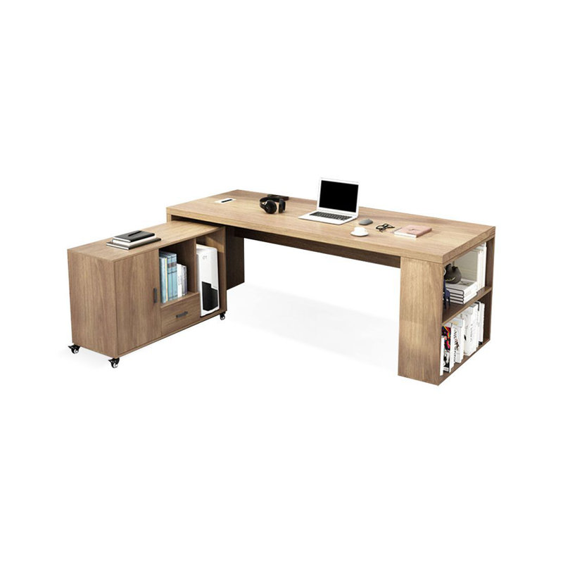 Bureau de direction en bois massif avec tiroirs Burlywood, H 29,53 po x l 78,74 po x P 31,5 po, Retour à gauche