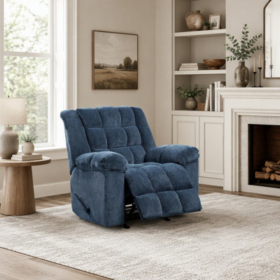 Chaise inclinable à bascule douce avec revêtement en chenille bleue pour un confort ultime dans les salons