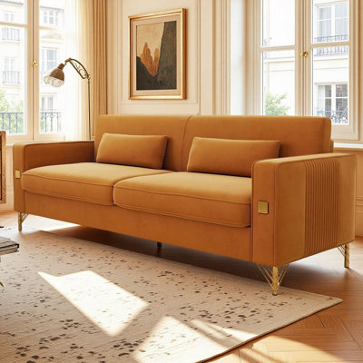 Canapé en velours avec accents dorés - Canapé 3 places avec coussins moelleux, parfait pour le salon et le bureau