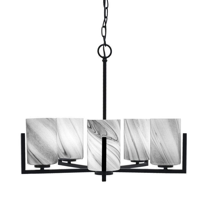 Lustre 5 lumières Dayberry illustré avec verre de 4 po, Verre onyx tourbillon gris, Noir mat