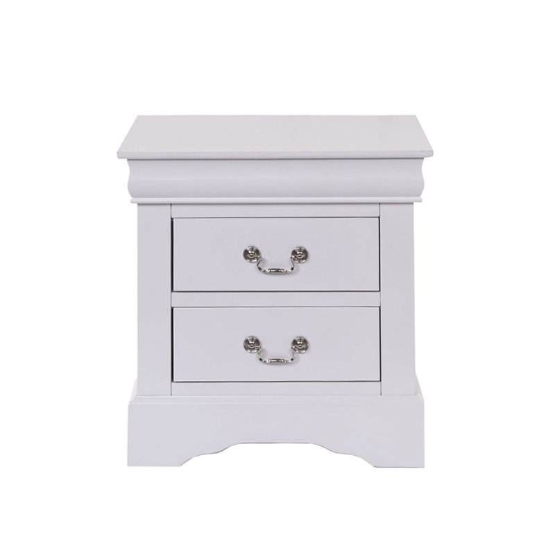 Table de chevet 2 tiroirs en pin massif, Blanc