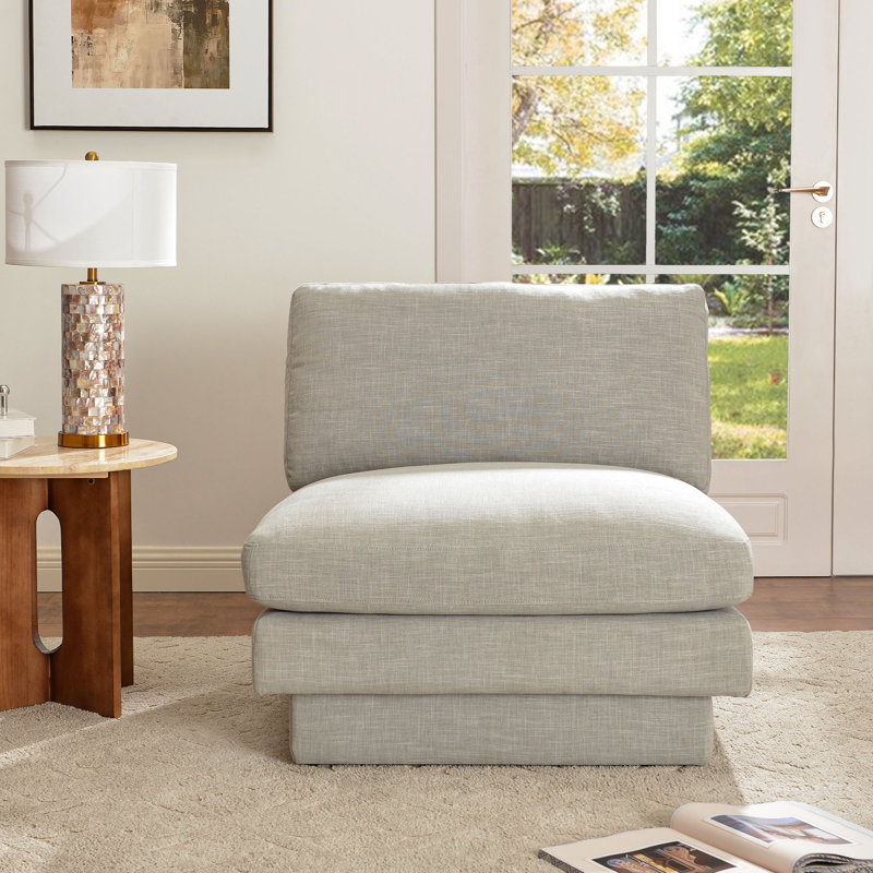 Fauteuil de chambre rembourré 34 po, Mélange de lin gris clair