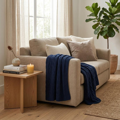 Jeté en tricot bleu 100% coton