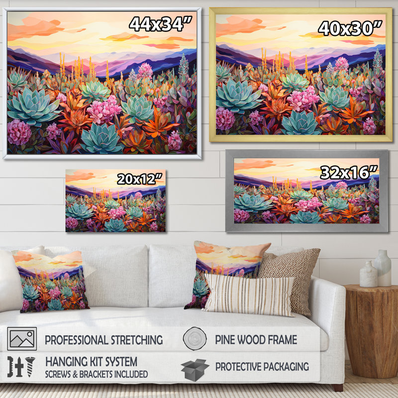 Charme coloré du désert succulent - art mural succulent, Cadre simple blanc, H 12 po x l 20 po x P 1 po