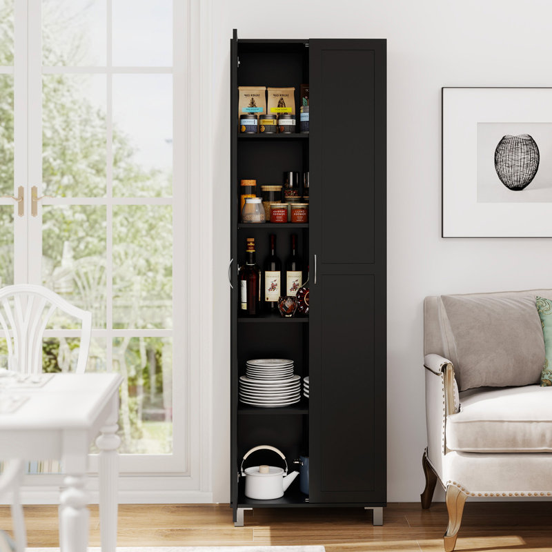Double Door Tall Storage Cabinet Freestanding Pantry Cabinet-Black, Black