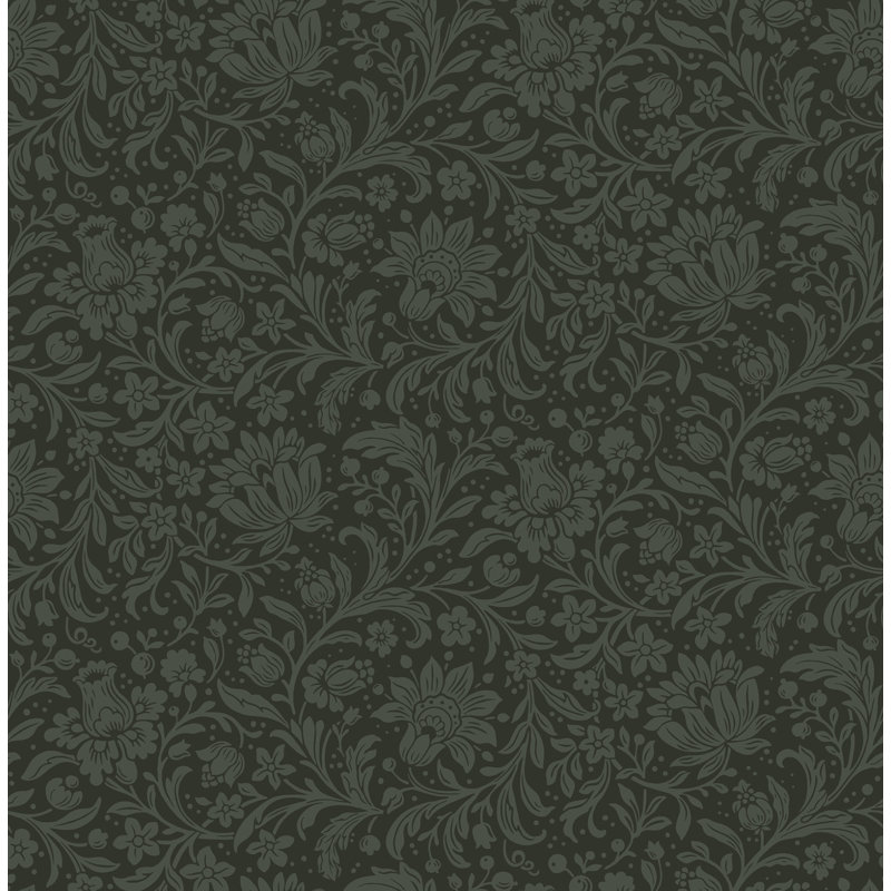 Papier peint floral vert foncé Hague, Vert
