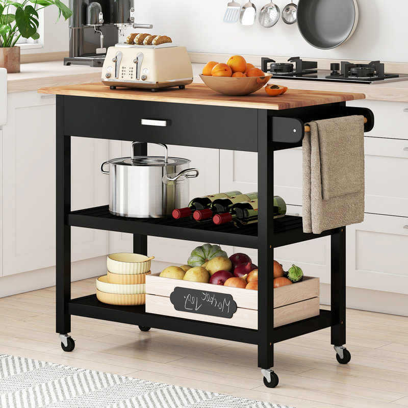 Solid Wood Bar Cart, Black