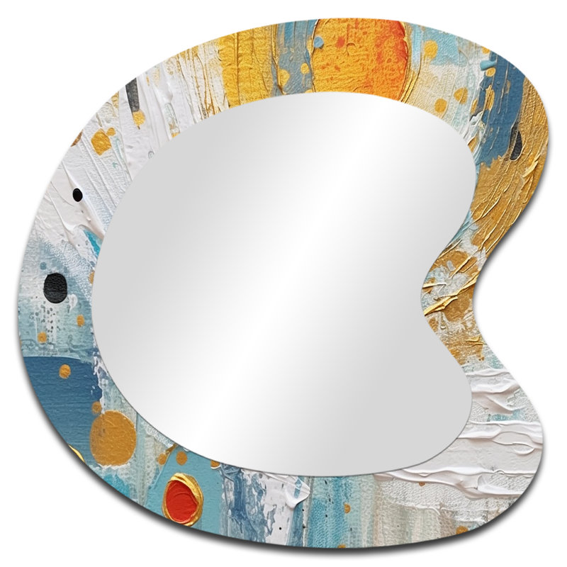 Florabel sarcelle blanc et or abstrait Combat - formes abstraites grand miroir de forme unique, décoration murale asymétrique moderne, impression sur métal