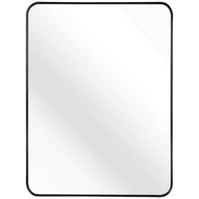 30X40 Inches Black Metal Framed Rectangular Wall Mirror For Modern Bathroom - Glass, Rust Frame, Shatterproof Protection Inch Contemporary 4Mm Aluminium, Addition