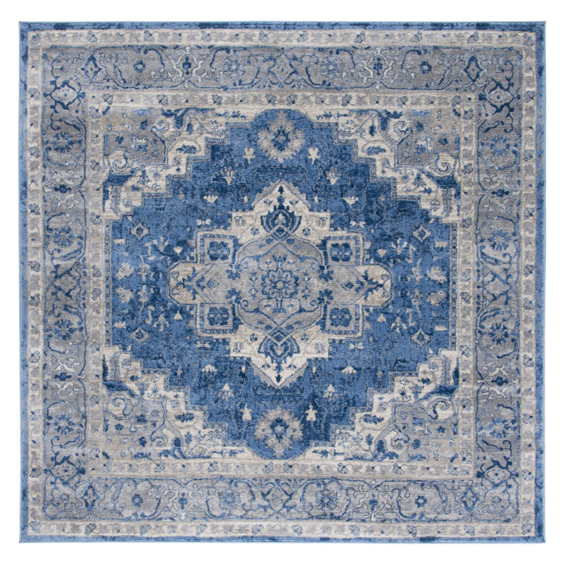 Tapis bleu / gris Aurich 851, Carré 6 pi 7 po