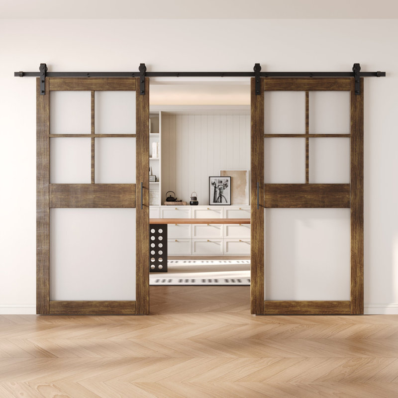Portes de grange en verre givré non assemblé et fini noyer foncé de 26 po x 84 po avec ensemble de quincaillerie d'installation sans rail de dérivation Homacer