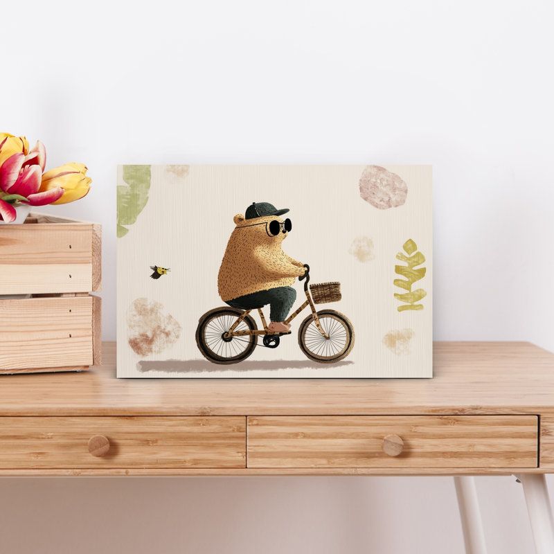 Ours frais, cyclisme, minimaliste, ours ludique, nature, impression murale, H 12 po x l 18 po