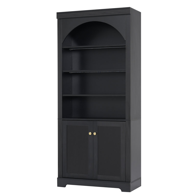 Bibliothèques DEL avec rangement, étagères modernes réglables en MDF noir pour la maison, Black