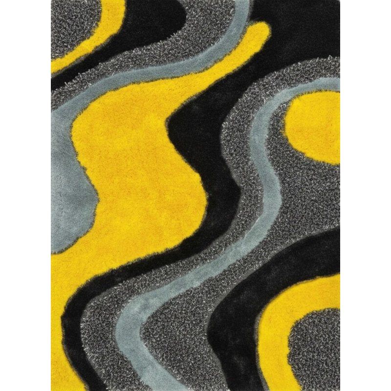 Tapis abstrait gris / jaune Karlton, Rectangle 5 pi x 7 pi