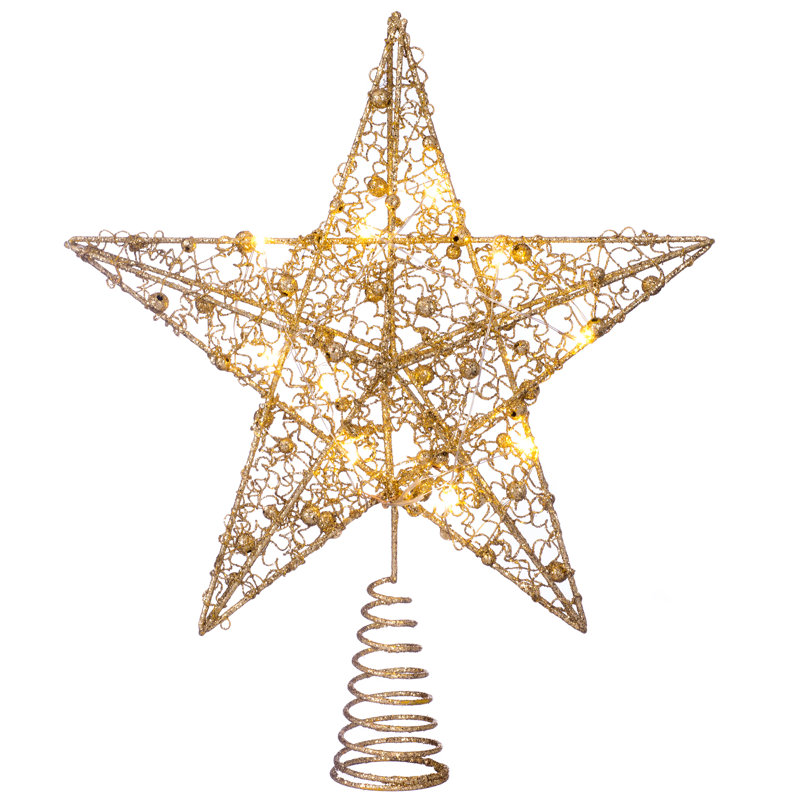 31cm Metal Astrology & Stars Lighted Tree Topper, Gold