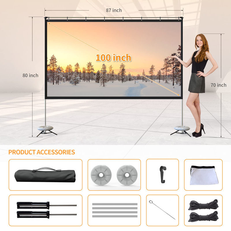 WEWATCH Outdoor Portable Projector Screen Projector Screen, 100"