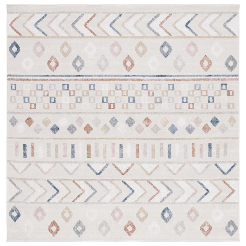 Tapis lavable Artavious 226 en beige / multicolore, Carré 6 pi 7 po