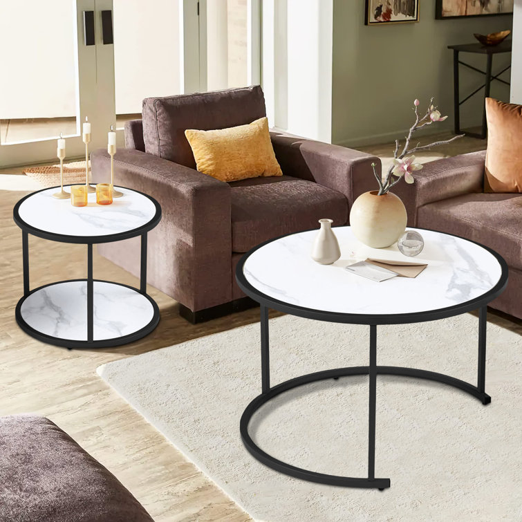 Wood & Faux Marble Nesting Coffee Table Set