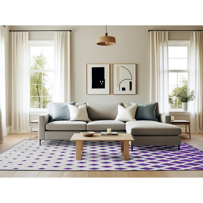Tapis violet/blanc à motifs Holtzclaw, Rectangle 6 pi x 9 pi