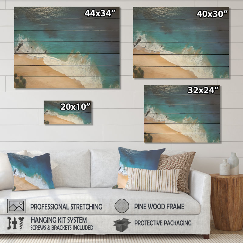 Vue aérienne de la plage côtière du paradis III - plage sur bois, H 10 po x l 20 po