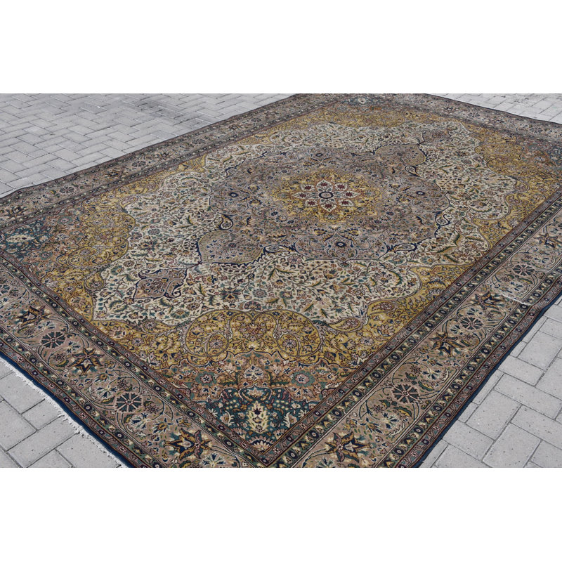 Tapis Oushak turc surdimensionné d'inspiration rétro tissé à la main en jaune pour une décoration élégante